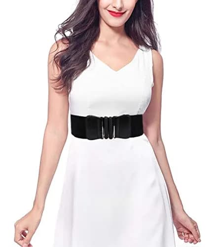 VOCHIC Wide Elastic Plus Size Belt for Women Cinch Waist Belt Stretch Waistband, Black, S-M(25"- 30") thumbnail 2