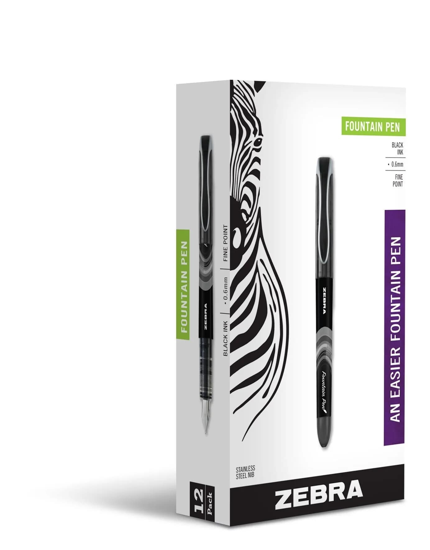 Zebra Pen Fountain Pen 7-Pack, 0.6mm Fine Point, Assorted Colors | Smooth Ink Flow for Journaling & Notes — 12-Pack
