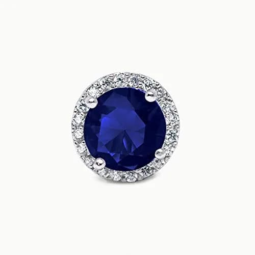 SWEETV Cubic Zirconia Stud Earrings 8mm Round Cut Hypoallergenic Sapphire thumbnail 3