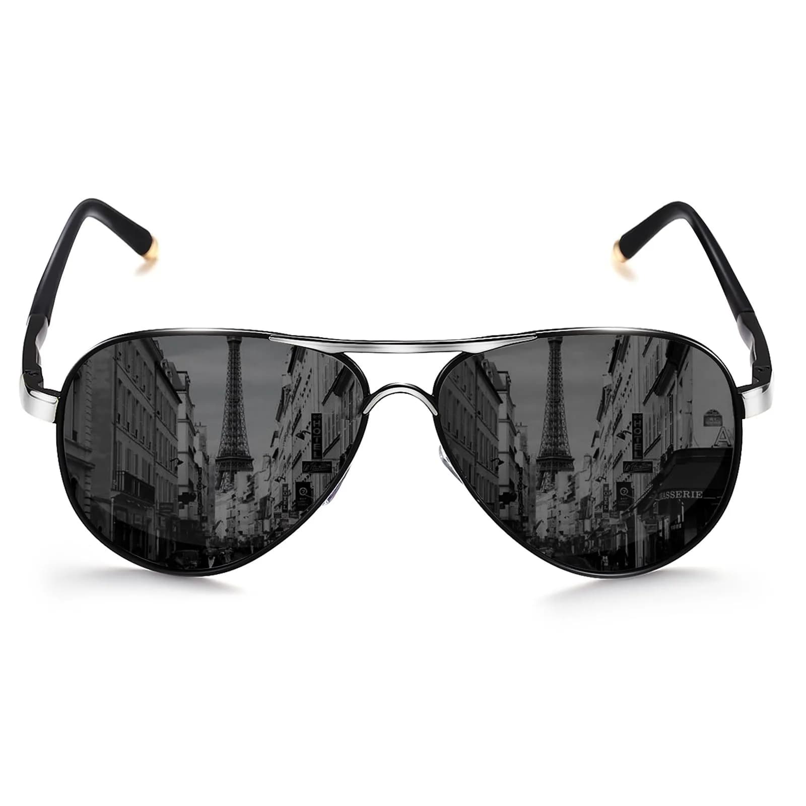 ROCKNIGHT Polarized Aviator Sunglasses Men Women UV400 Metal Frame Driving | Classic Style for All-Day Comfort — Silver Black Frame/Grey Lens(not Mirror)