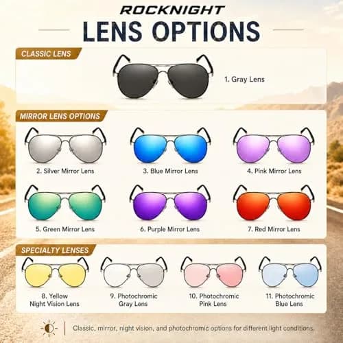 ROCKNIGHT Polarized Aviator Sunglasses Men Women UV400 Metal Frame Driving | Classic Style, 58mm Lens Width thumbnail 7