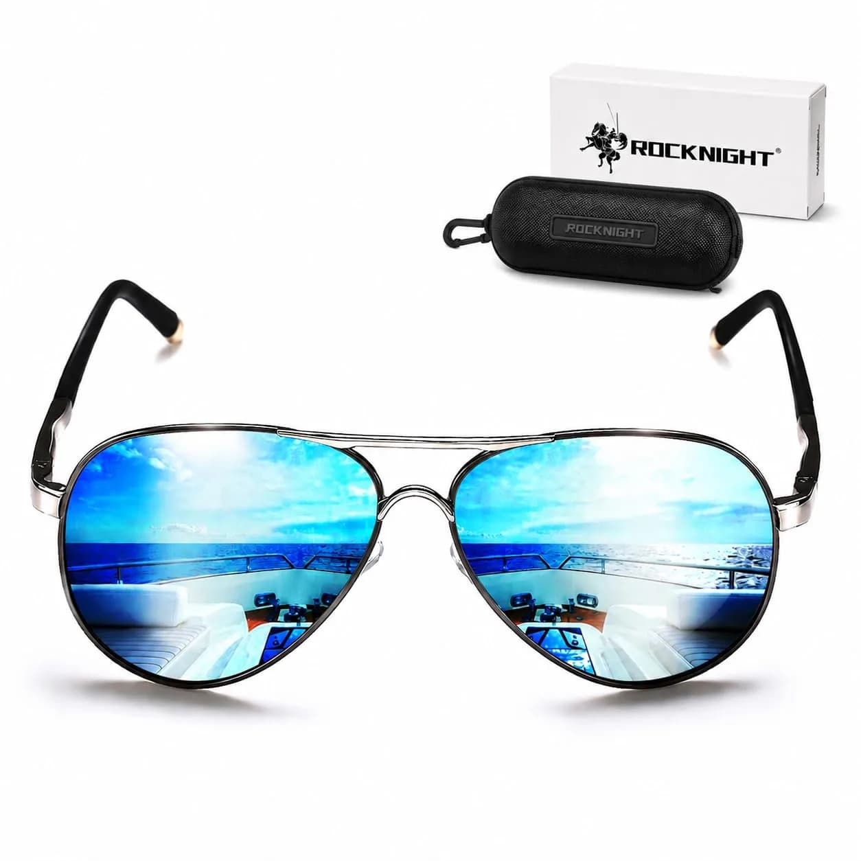 ROCKNIGHT Polarized Aviator Sunglasses Men Women UV400 Metal Frame Driving | Classic Style for All-Day Comfort — Ruthenium Frame/Blue Mirrored Lens