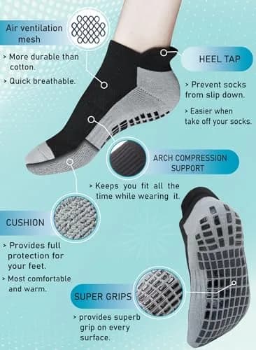 RATIVE Super Grips Anti Slip Socks for Adults Men Women | Non Skid Yoga Hospital Socks (Medium, 3-Pairs/Black) thumbnail 5