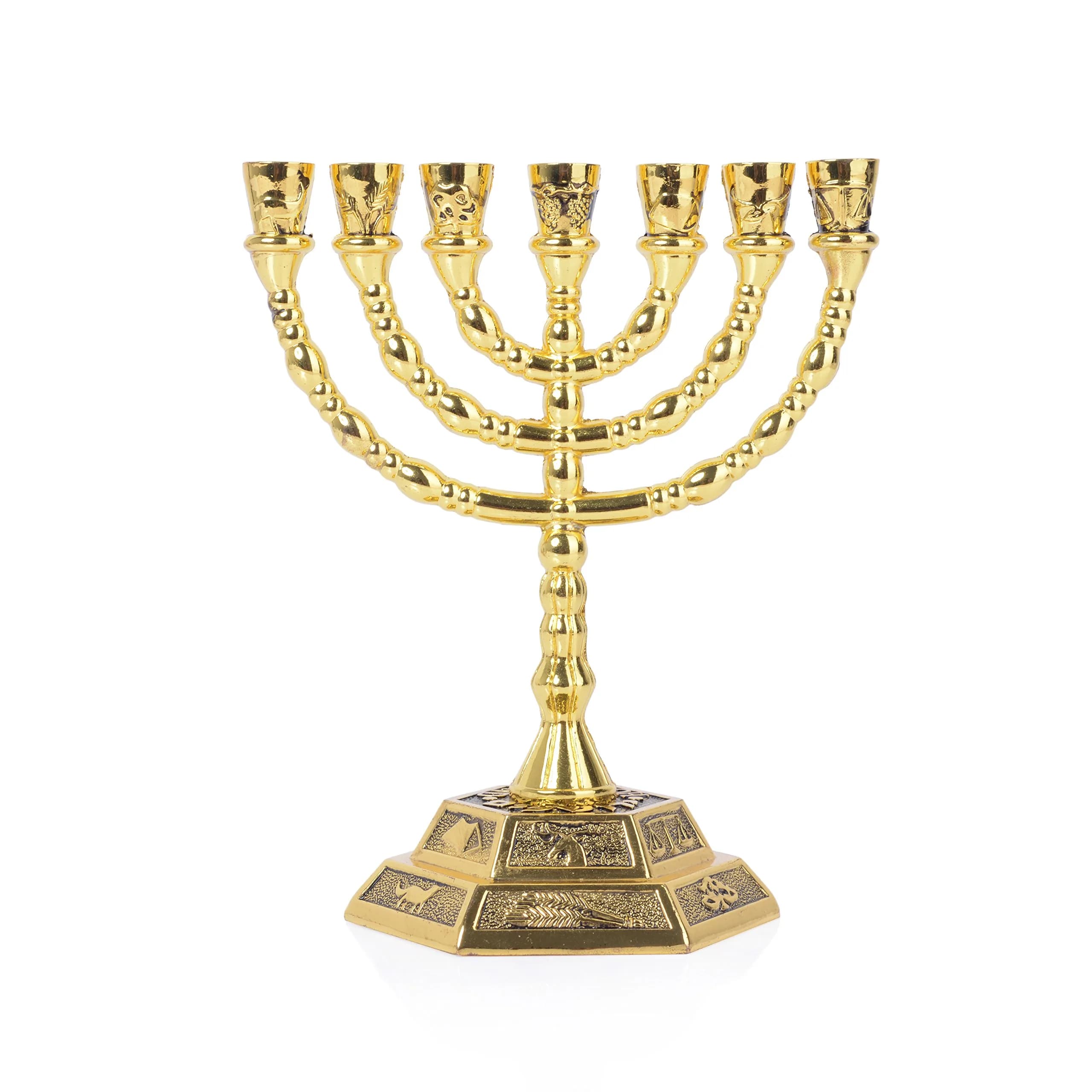 BRTAGG 12 Tribes of Israel Menorah 7 Branch Candle Holder 12.7cm (5 Inches) | Jerusalem Temple Design - main product image