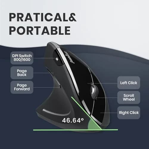 Perixx PERIMICE-713L Wireless Ergonomic Left Handed Vertical Mouse | 120x75x63 mm thumbnail 3