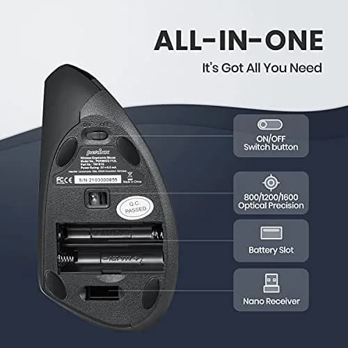 Perixx PERIMICE-713L Wireless Ergonomic Left Handed Vertical Mouse | 120x75x63 mm thumbnail 4