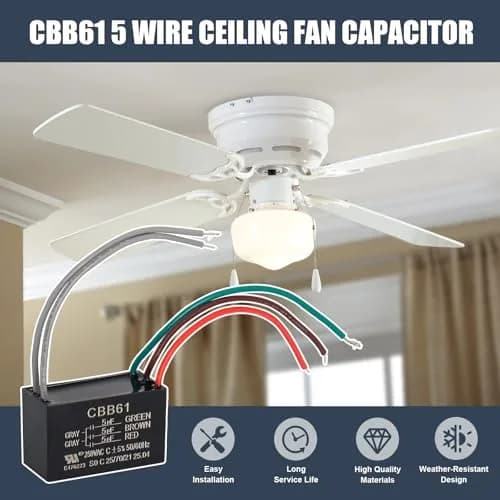 Wadoy CBB61 5-Wire Ceiling Fan Capacitor 15uF (5+5+5uF) 250VAC | For Speed Control & Replacement thumbnail 6