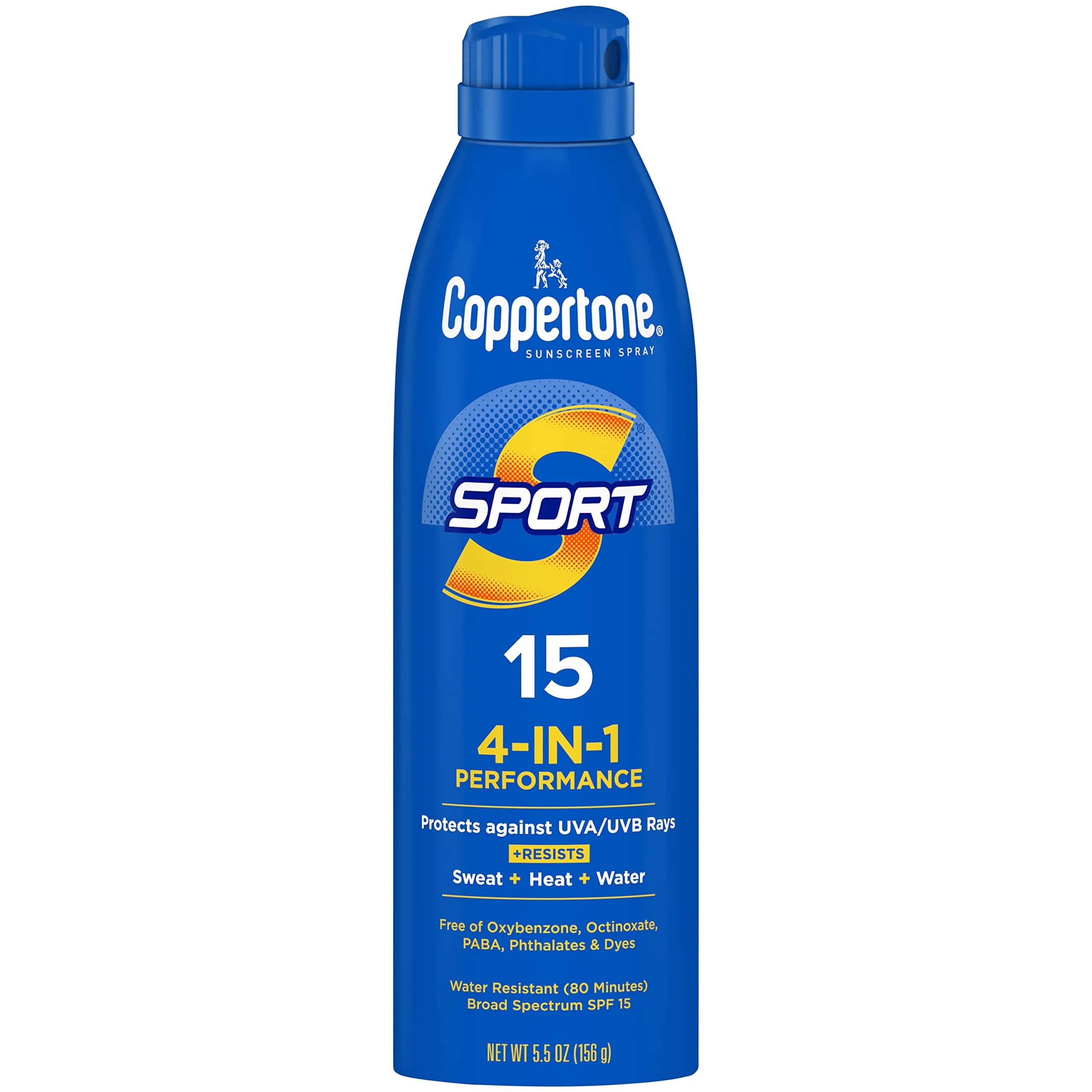 Coppertone Sport Sunscreen Spray SPF 15, 156 g (5.5 Fl Oz) | Water Resistant 80 Min, Broad Spectrum UVA/UVB - main product image