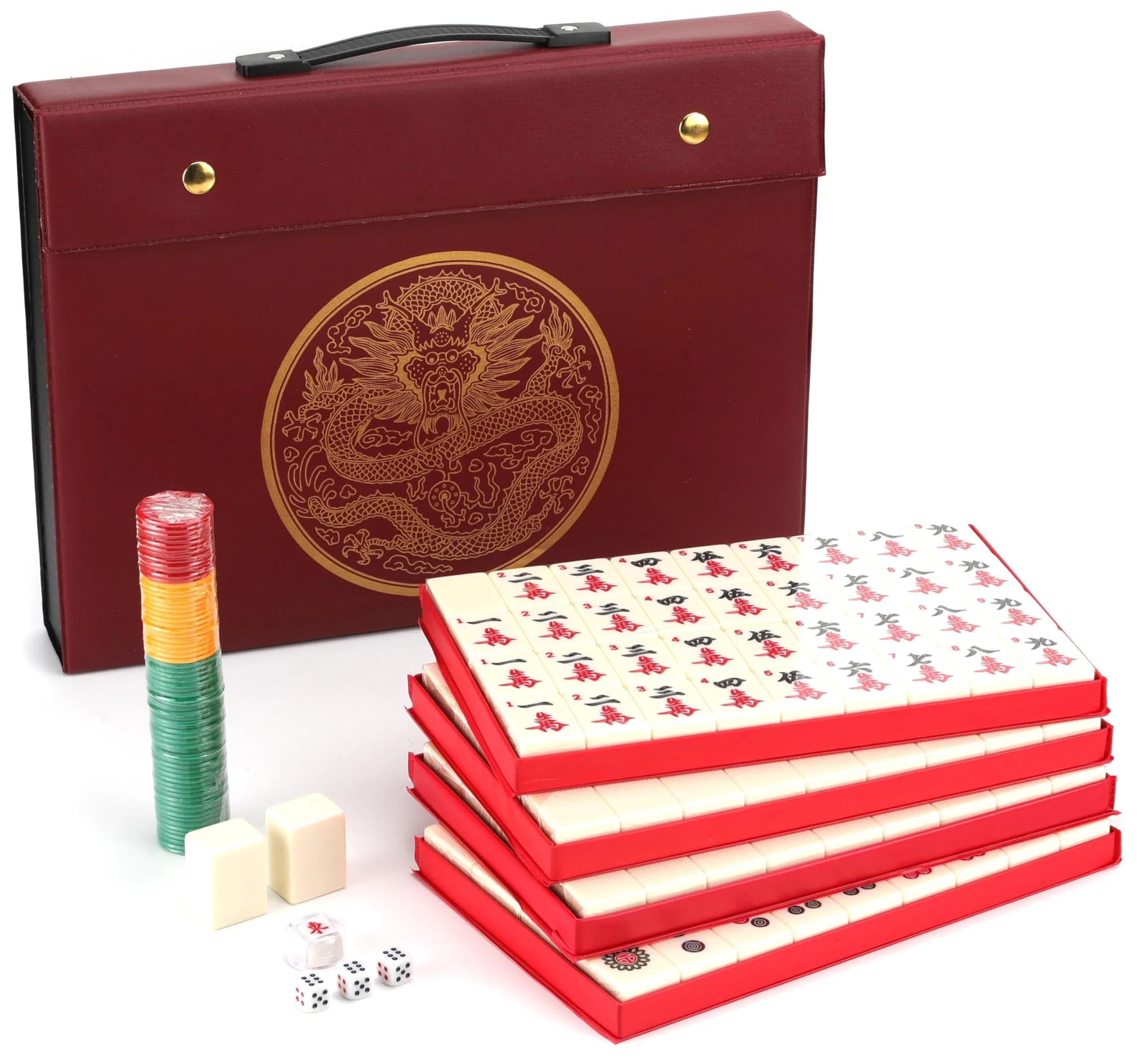 Mose Cafolo Chinese Mahjong Set X-Large 146 Tiles (3.7cm) | Classic Melamine Game with Travel Case & English Manual — Ivory White Tiles