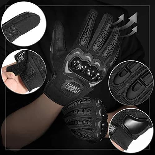 COFIT Motorcycle Gloves for Men and Women, Full Finger Touchscreen, Protection & Breathability, Black Large thumbnail 2