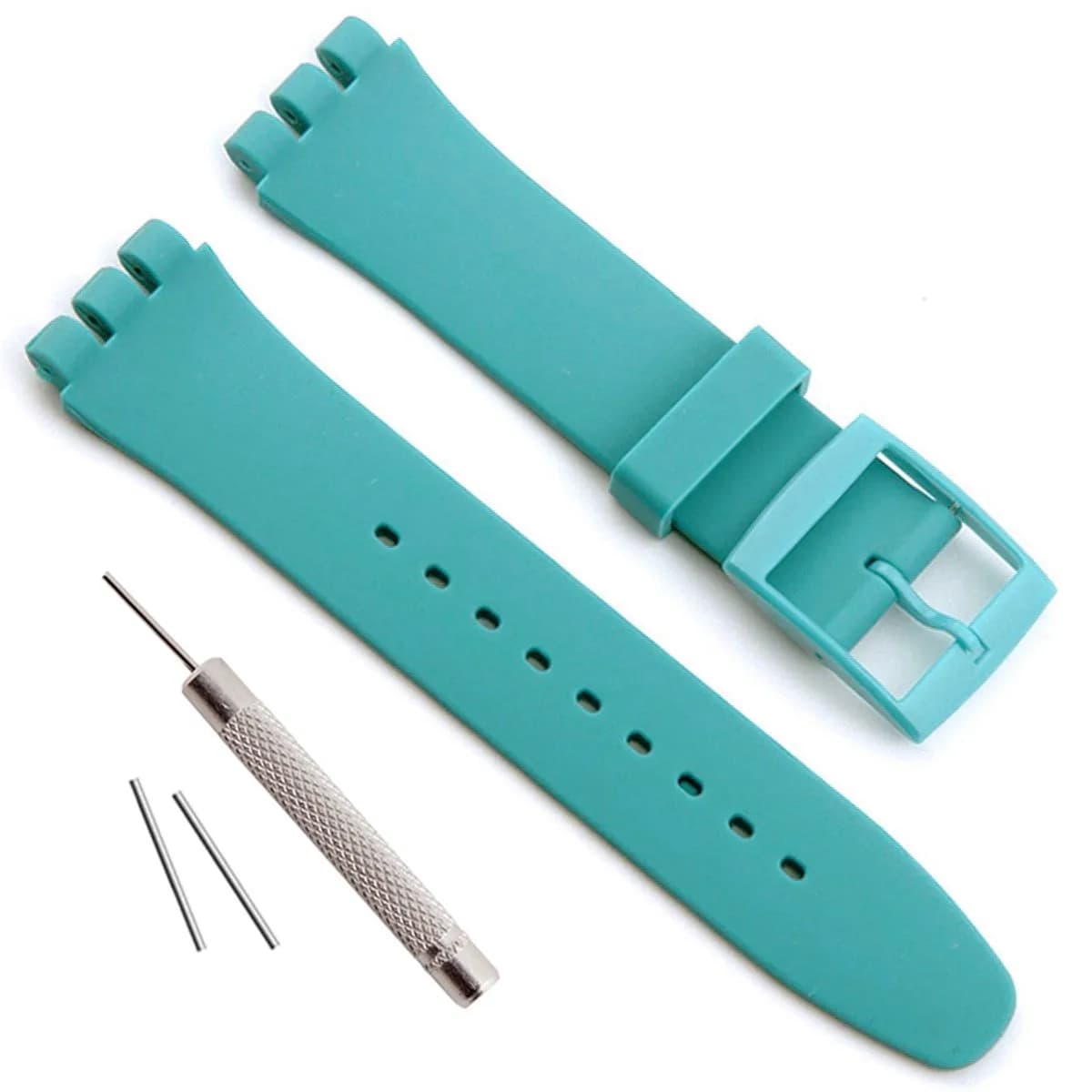 GREENOLIVE Silicone Watch Band 19mm | Waterproof, Minimalist, Black, Simple — Cyan / 17mm