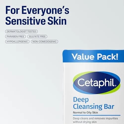 Cetaphil Deep Cleansing Face & Body Bar Soap, Sensitive Skin Care, 3ct | Hypoallergenic, Non-Comedogenic, Suitable for All Skin Types thumbnail 6