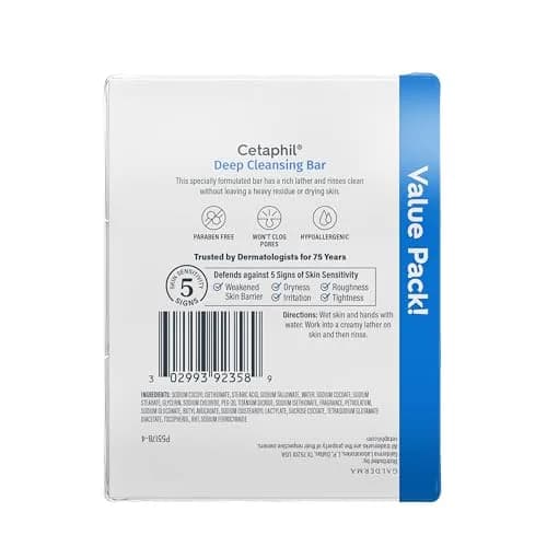 Cetaphil Deep Cleansing Face & Body Bar Soap, Sensitive Skin Care, 3ct | Hypoallergenic, Non-Comedogenic, Suitable for All Skin Types thumbnail 8
