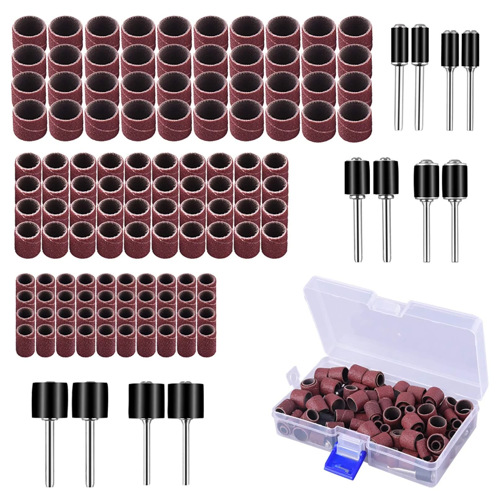 AUSTOR 132 Pieces Aluminum Oxide Sanding Drum Set with Free Box | 120 Grit, Easy to Install, Suitable for Wood & Metal - main product image