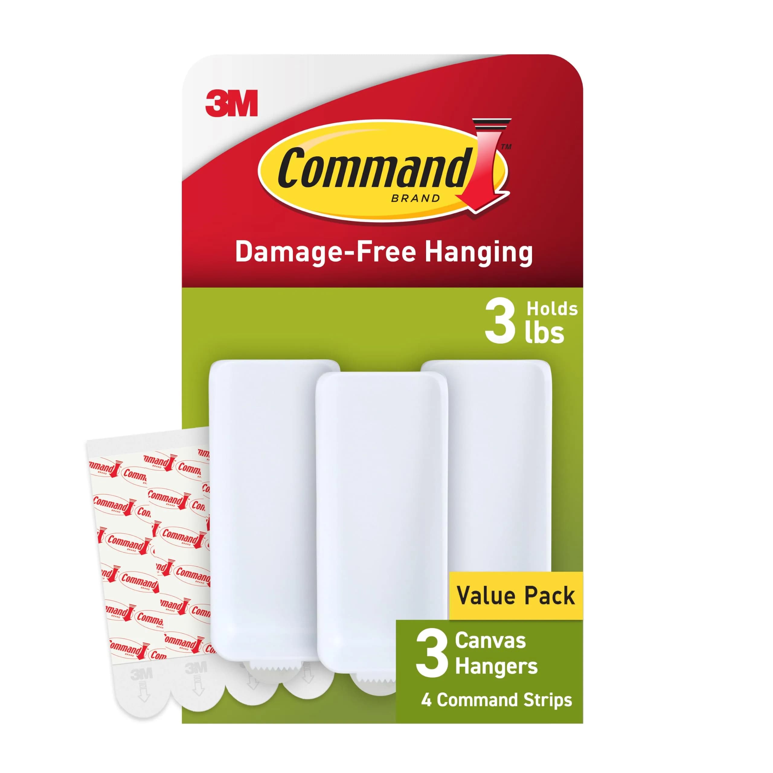 Command Canvas Hangers, 3 lb Capacity, 3 White Hangers & 4 Large Strips | Damage-Free Hanging for Canvas Art - main product image