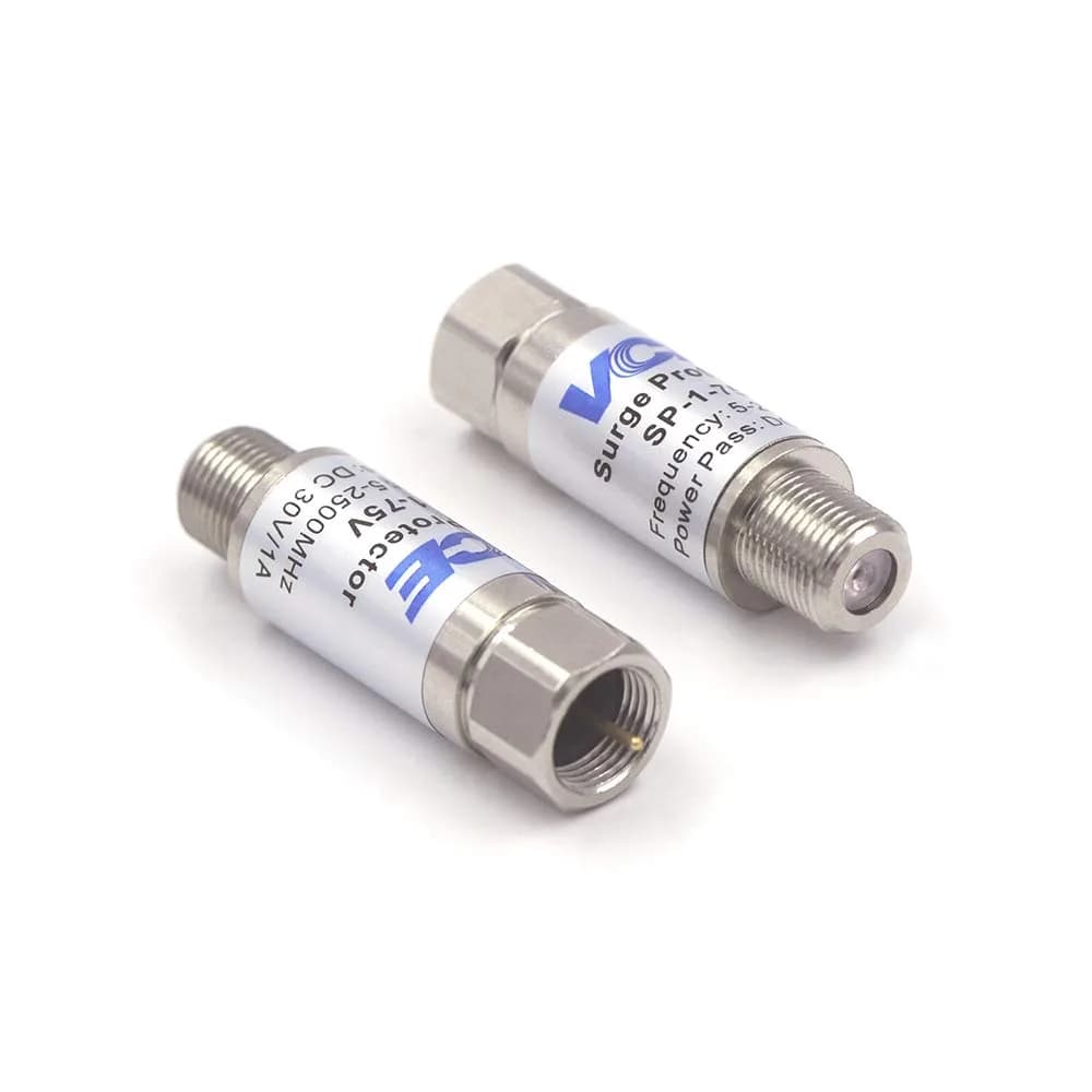 VCE Coaxial Surge Protector 2-Pack 6kV Protection, 5-2500MHz Signal Performance | Protects TVs, Modems, Satellite Receivers - main product image