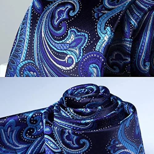 HISDERN Blue Paisley Tie & Pocket Square Set | Classic Business & Wedding Accessory (8.5cm / 3.4in, 150cm / 59in) thumbnail 5