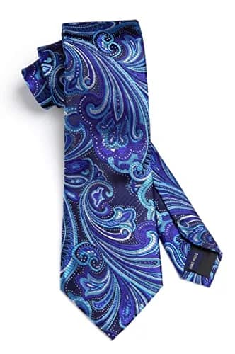 HISDERN Blue Paisley Tie & Pocket Square Set | Classic Business & Wedding Accessory (8.5cm / 3.4in, 150cm / 59in) thumbnail 3