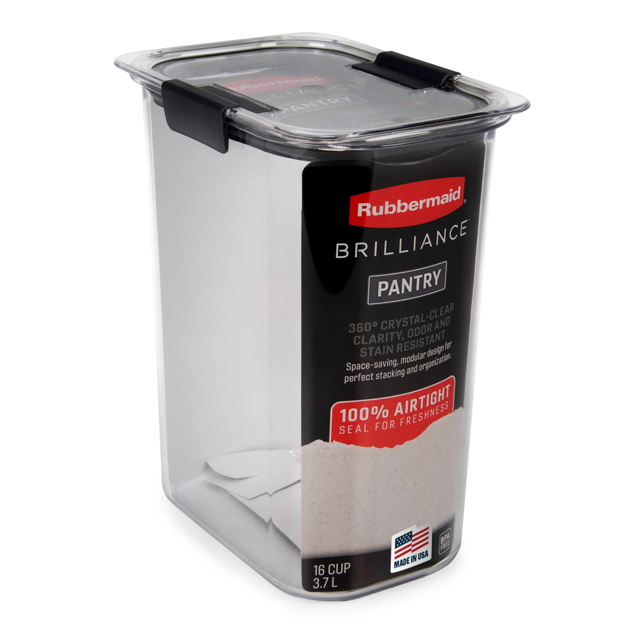 Rubbermaid Brilliance Airtight Food Storage Container 32oz | Shatterproof BPA-Free Dishwasher Safe — 16 Cup / Single