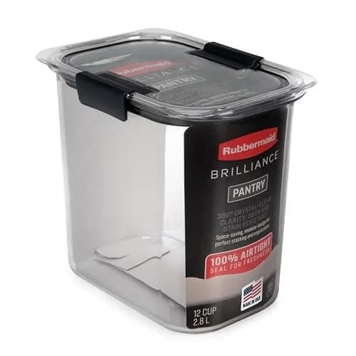 Rubbermaid Brilliance 12-Cup Airtight Food Storage Container | Clear/Grey, BPA-Free, Leak-Proof, Stackable thumbnail 1