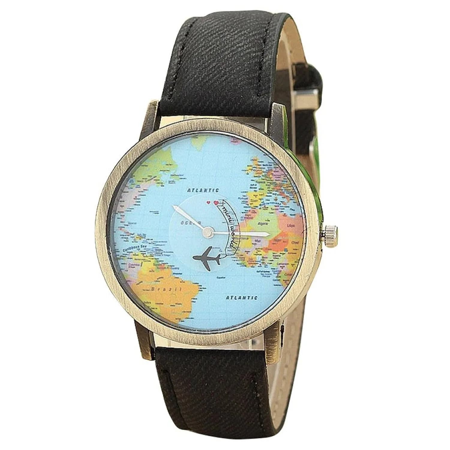 LsvtrUS Unisex Quartz Watch 39mm Alloy & PU Leather, Black | Travel World Map Design - main product image