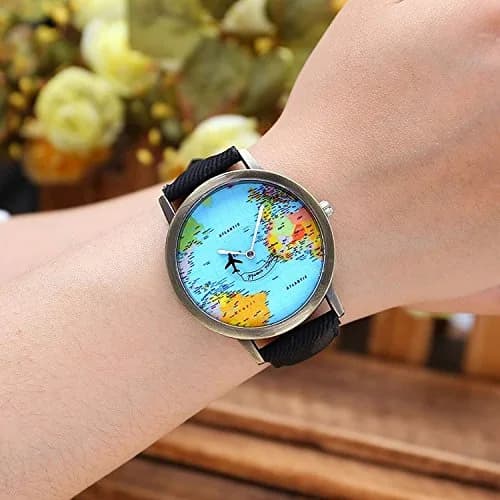 LsvtrUS Unisex Quartz Watch 39mm Alloy & PU Leather, Black | Travel World Map Design thumbnail 3