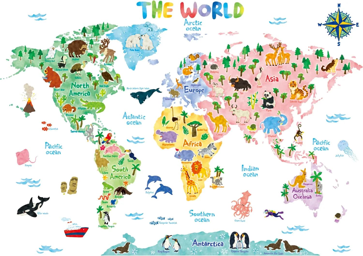 DECOWALL Animal World Map Wall Stickers for Kids Large | Educational, Repositionable Vinyl Decal - main product image