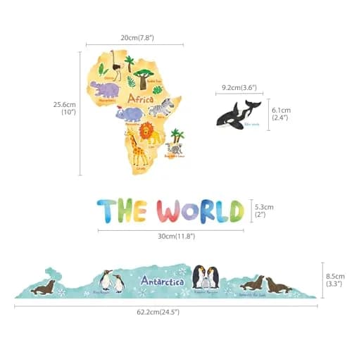 DECOWALL Animal World Map Wall Stickers for Kids Large | Educational, Repositionable Vinyl Decal thumbnail 6