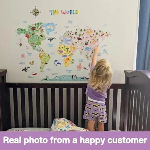 DECOWALL Animal World Map Wall Stickers for Kids Large | Educational, Repositionable Vinyl Decal thumbnail 8
