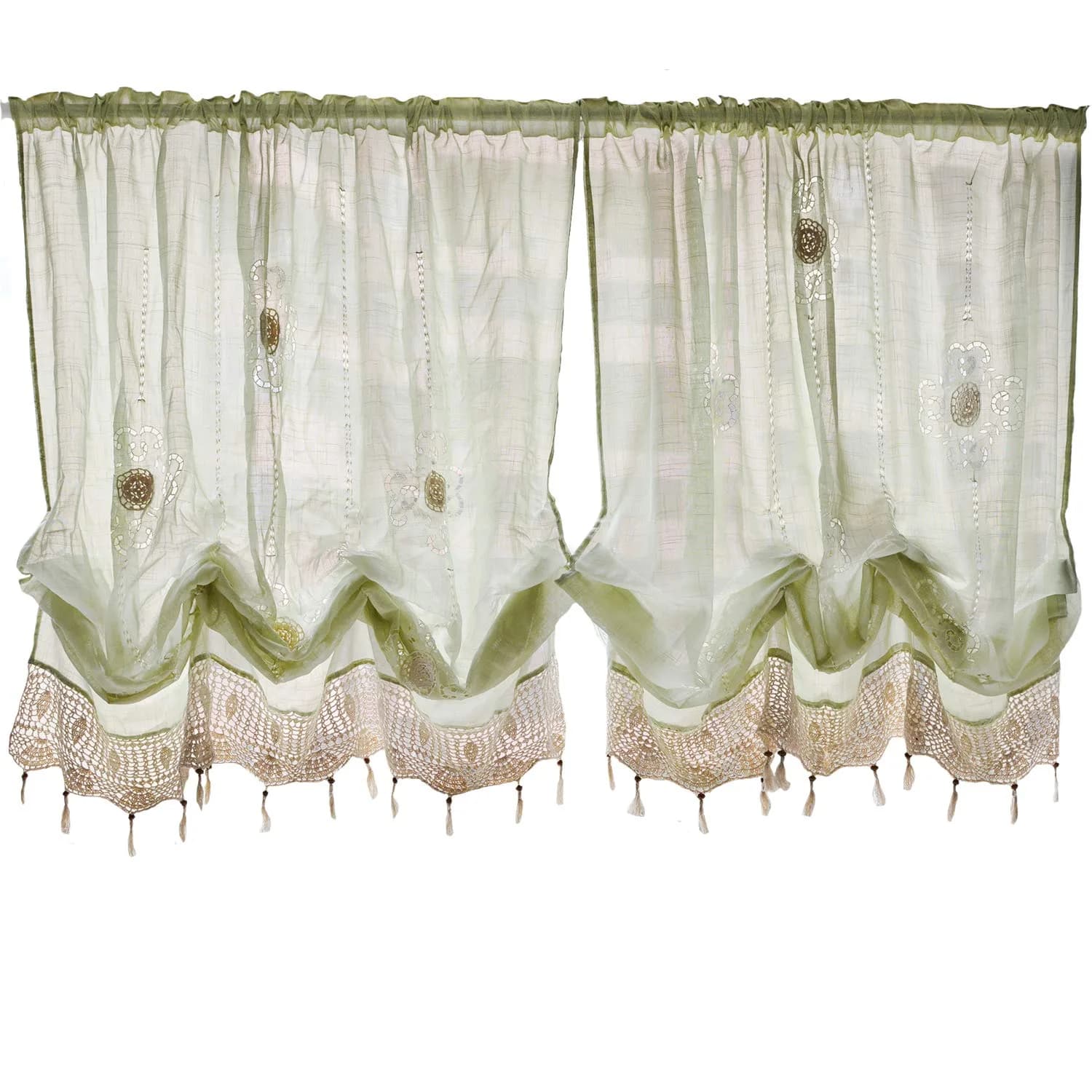 FADFAY Pastoral 57-Inch-by-69-Inch Adjustable Balloon Curtain Light Green | Romantic Sheer Window Decor - main product image