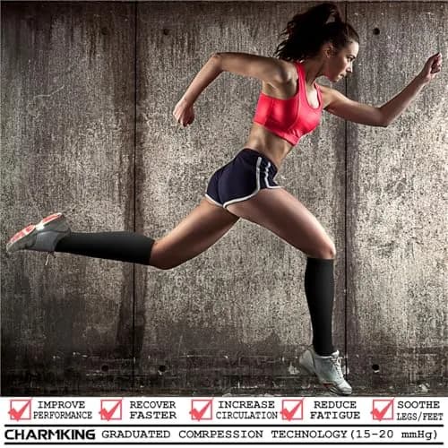 CHARMKING Compression Socks for Women & Men Circulation 15-20 mmHg | Support for Athletic Running & Cycling (S/M, Black) thumbnail 2