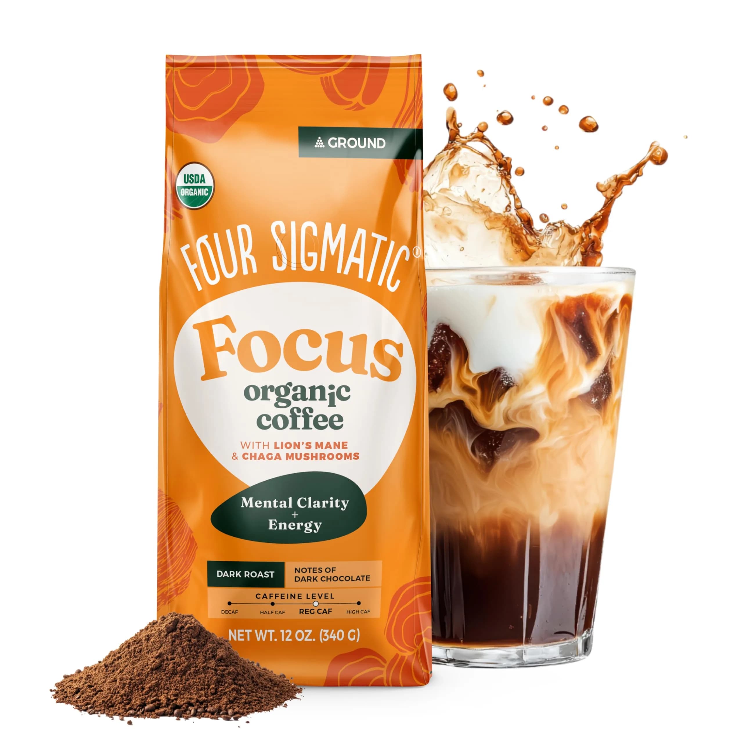 Four Sigmatic Organic Focus Mushroom Ground Coffee Dark Roast with Lion's Mane & Chaga 12oz (340g) | For Mental Clarity & Energy - main product image