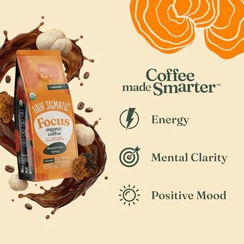 Four Sigmatic Organic Focus Mushroom Ground Coffee Dark Roast with Lion's Mane & Chaga 12oz (340g) | For Mental Clarity & Energy thumbnail 2