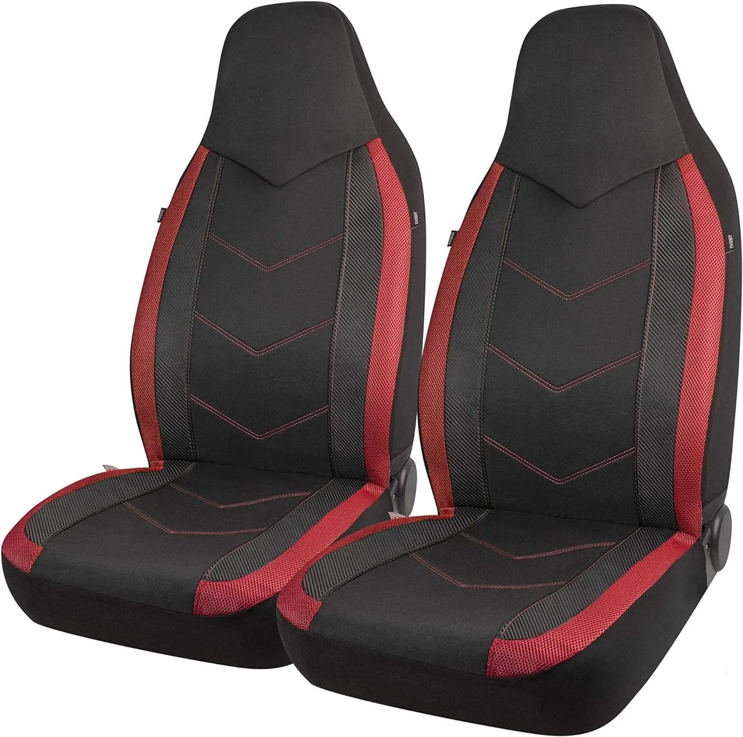 PIC AUTO Black High Back Front Sports Carbon Fiber & Mesh Design Seat Covers | Universal Fit for Most Cars — High Back Red