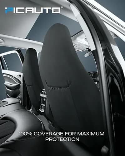 PIC AUTO Red High Back Front Seat Covers | Carbon Fiber Mesh Design, Universal Fit, Airbag Compatible thumbnail 5