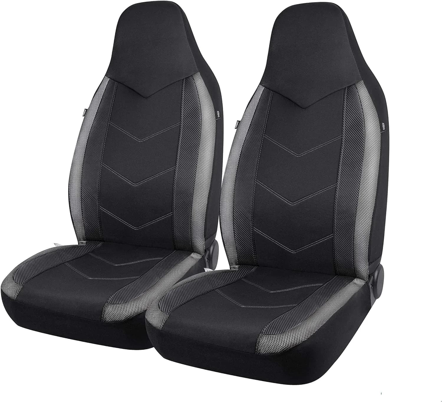 PIC AUTO Black High Back Front Sports Carbon Fiber & Mesh Design Seat Covers | Universal Fit for Most Cars — High Back Gray