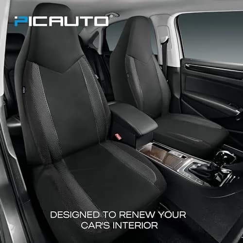 PIC AUTO Black High Back Front Sports Carbon Fiber & Mesh Design Seat Covers | Universal Fit for Most Cars thumbnail 2