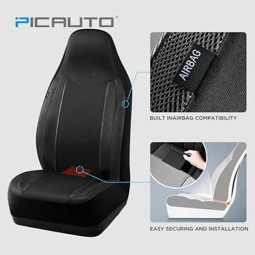 PIC AUTO Black High Back Front Sports Carbon Fiber & Mesh Design Seat Covers | Universal Fit for Most Cars thumbnail 3