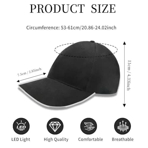 JIGUOOR LED Baseball Cap with Light Up Feature, Blue, 1 Unit | Adjustable Cotton Cap for Night Events thumbnail 4