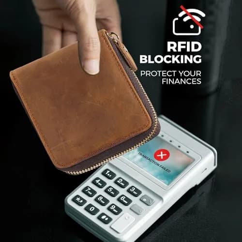 Huztencor Men's RFID Blocking Leather Bifold Wallet with Zipper ID Card Window | Crazy Horse Brown (11.5cm x 10.5cm x 2cm) thumbnail 4