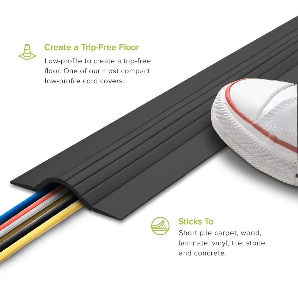 UT Wire Cable Blanket Low Profile Cord Cover Protector 1.52 m (5 ft) Black | Hides Wires for Tangle-Free Floors