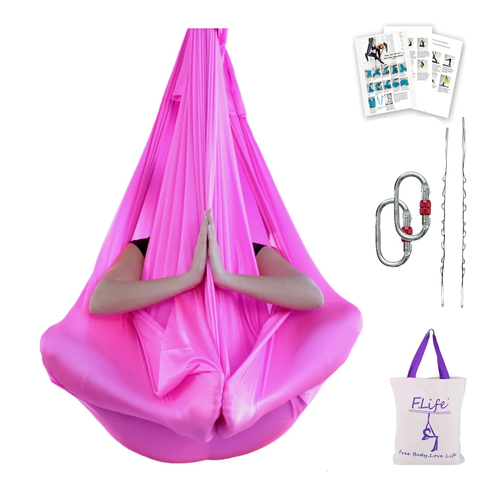 F.Life Premium Aerial Yoga Hammock 5.5 Yards Silk Fabric Swing for Antigravity Yoga & Inversion