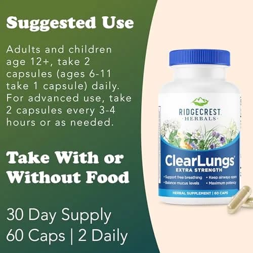 RidgeCrest Herbals ClearLungs Extra Strength Lung Support 60 Ct | Natural Respiratory Aid for Adults thumbnail 4