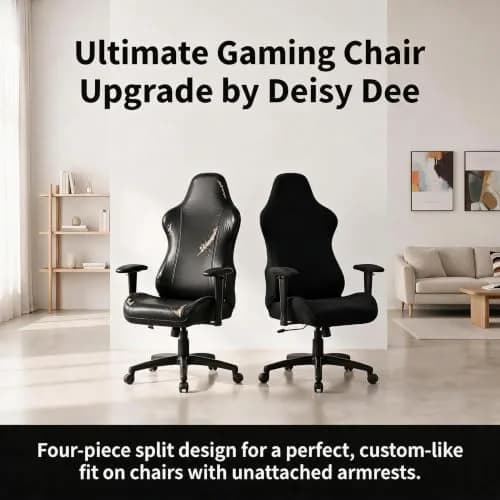 Deisy Dee 4-Piece Stretch Gaming Chair Cover Set with Armrest Covers, Universal Black Polyester Spandex Jacquard Knit | Fits Most Racing & Office Chairs thumbnail 6