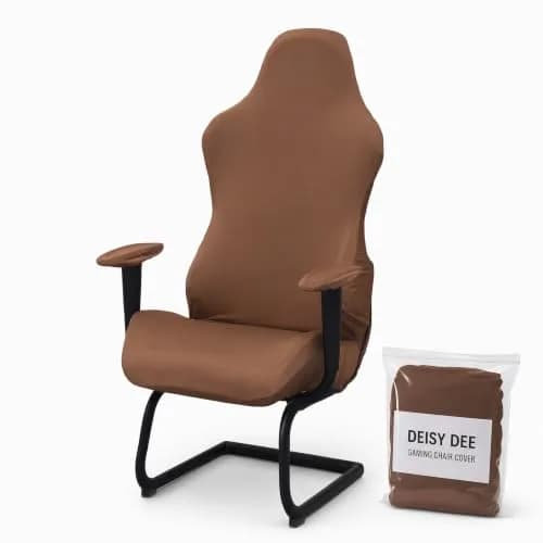 Deisy Dee 4-Piece Gaming Chair Cover Set with Armrest Covers, Universal Stretch Polyester Spandex Jacquard Knit for Racing Office Reclining Chairs, Brown Leaf Pattern, 1 Back 1 Seat 2 Armrest Covers thumbnail 1