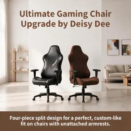 Deisy Dee 4-Piece Gaming Chair Cover Set with Armrest Covers, Universal Stretch Polyester Spandex Jacquard Knit for Racing Office Reclining Chairs, Brown Leaf Pattern, 1 Back 1 Seat 2 Armrest Covers thumbnail 6