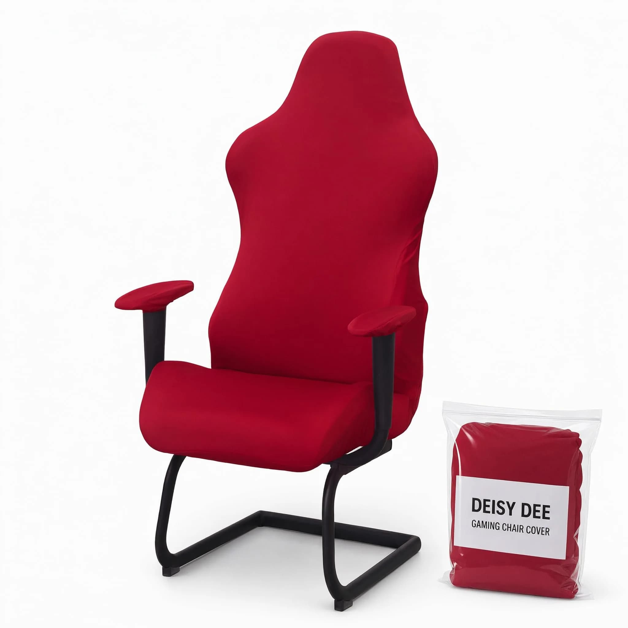 Deisy Dee 4-Piece Stretch Gaming Chair Cover Set with Armrest Covers, Universal Black Polyester Spandex Jacquard Knit | Fits Most Racing & Office Chairs — Red