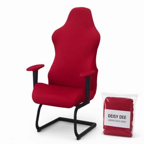 Deisy Dee 4-Piece Gaming Chair Cover Set Red | Universal Stretch Polyester Spandex Jacquard Knit thumbnail 1