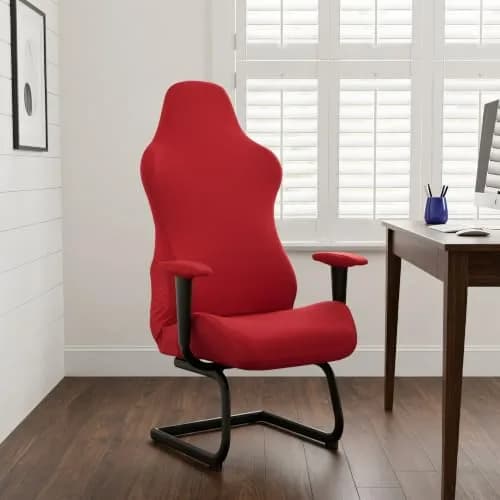 Deisy Dee 4-Piece Gaming Chair Cover Set Red | Universal Stretch Polyester Spandex Jacquard Knit thumbnail 2