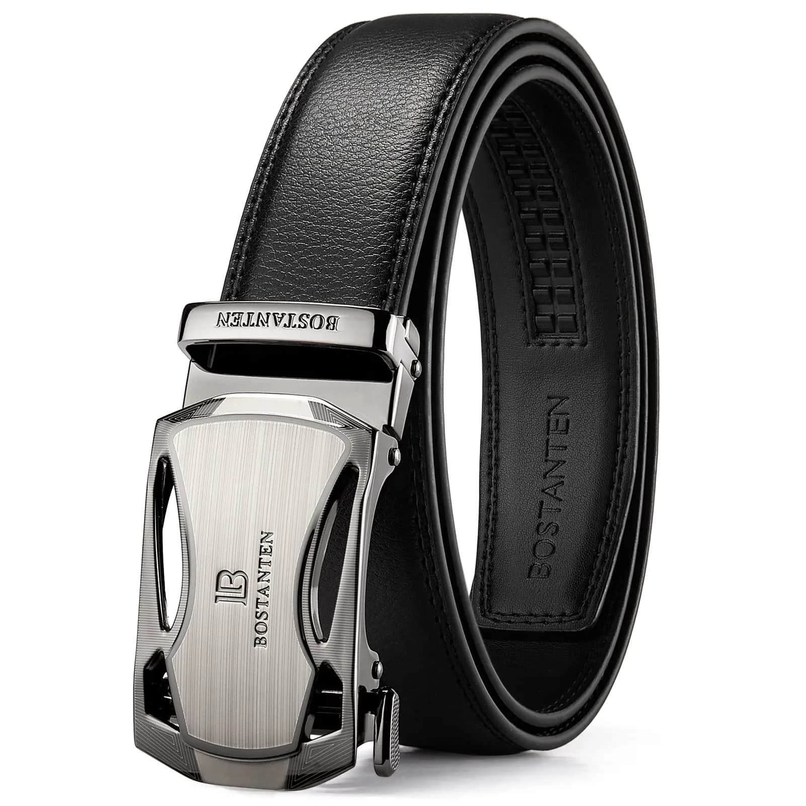 BOSTANTEN Ratchet Mens Belt Leather Trim to Fit 1 3/8" (3.5cm) Gift Boxed | Adjustable Genuine Leather Belt for Dress & Casual Wear - main product image